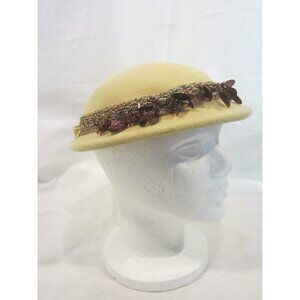 FLAMAND beige brown bead felt hat ITALY Vintage Size 22